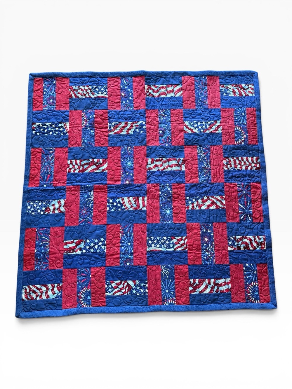 Patriotic Red and Blue Patchwork Quilt